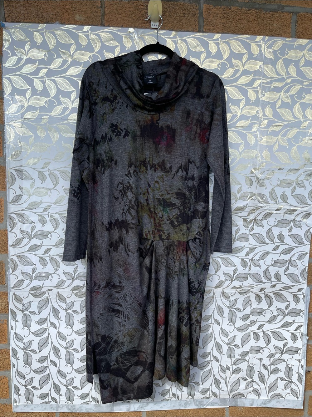 Inoah Abstract Print Cowl Dress XS New Art To Wear Quiet Luxury Lagenlook